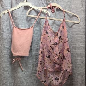 Brandy Melville Pink and Floral Camisole Set